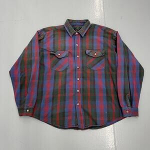 Vintage 80s Alaska Wear Blue/Green Plaid Cotton Flannel